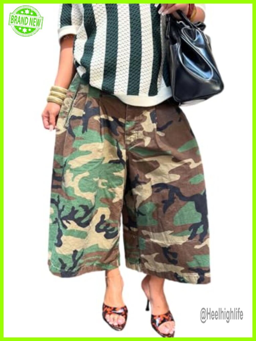 Women's Camo Cargo Pants Baggy High Waist Wide Leg Capris Army Fatigue Y2K